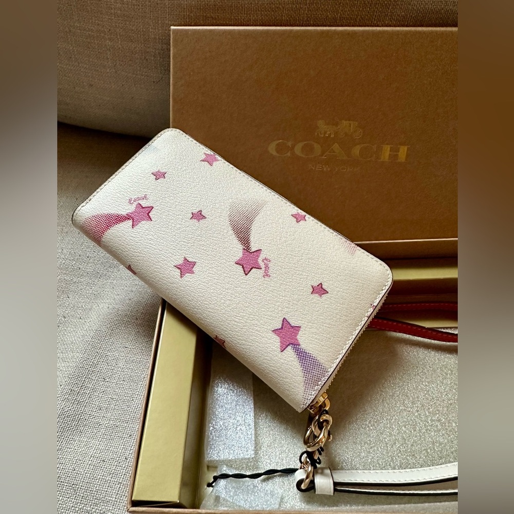 Coach Boxed Long Zip Around Wallet With Disco Star Print - Picture 5 of 7